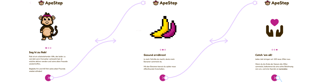 Onboarding-Animation: Rob vorstellen, Bananen erklären und zum Sammeln motivieren