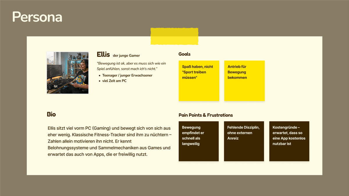Persona Ellis — der junge Gamer, mit Goals und Pain Points